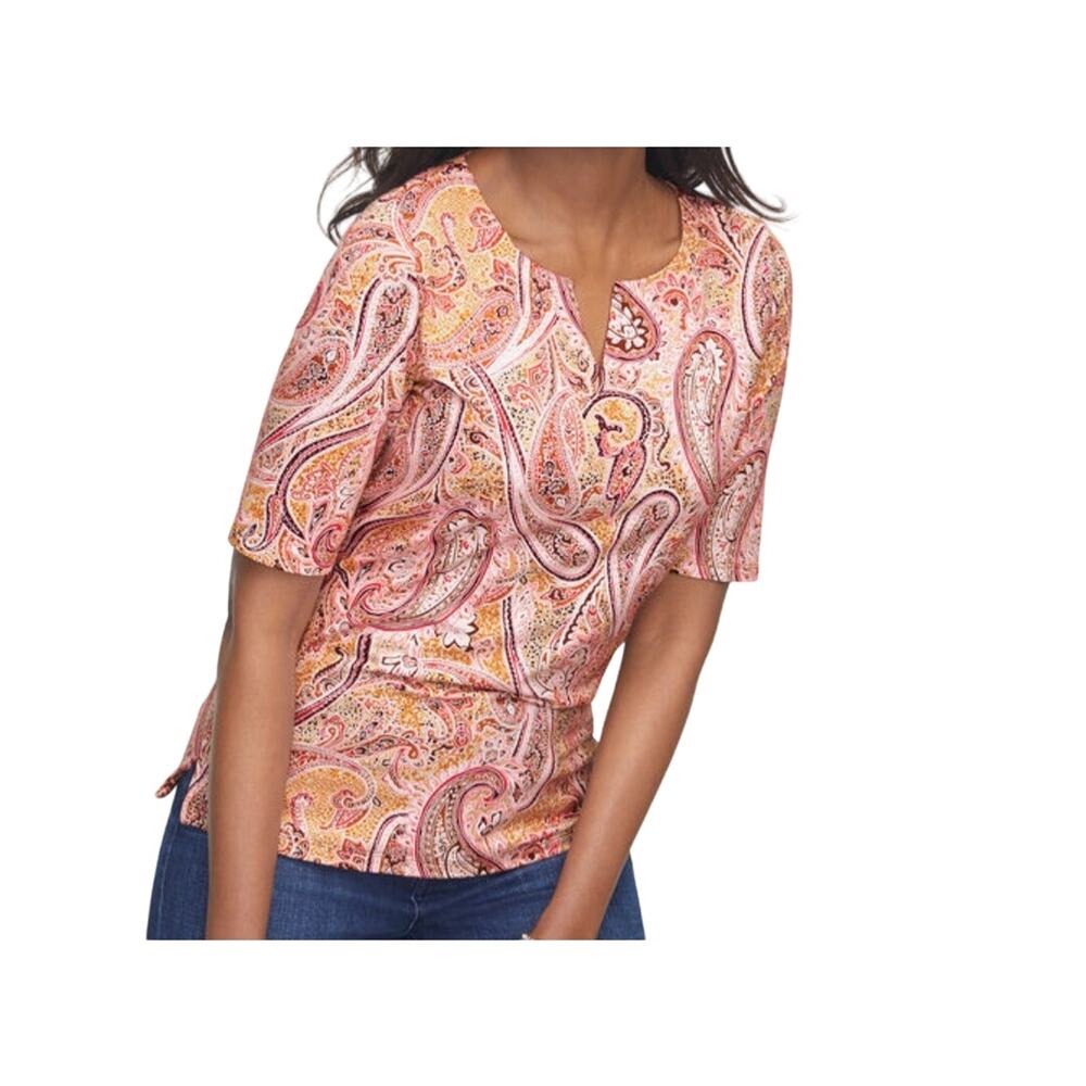 Talbots Tee Womens Split Neck Sprinkle Paisley El… - image 1